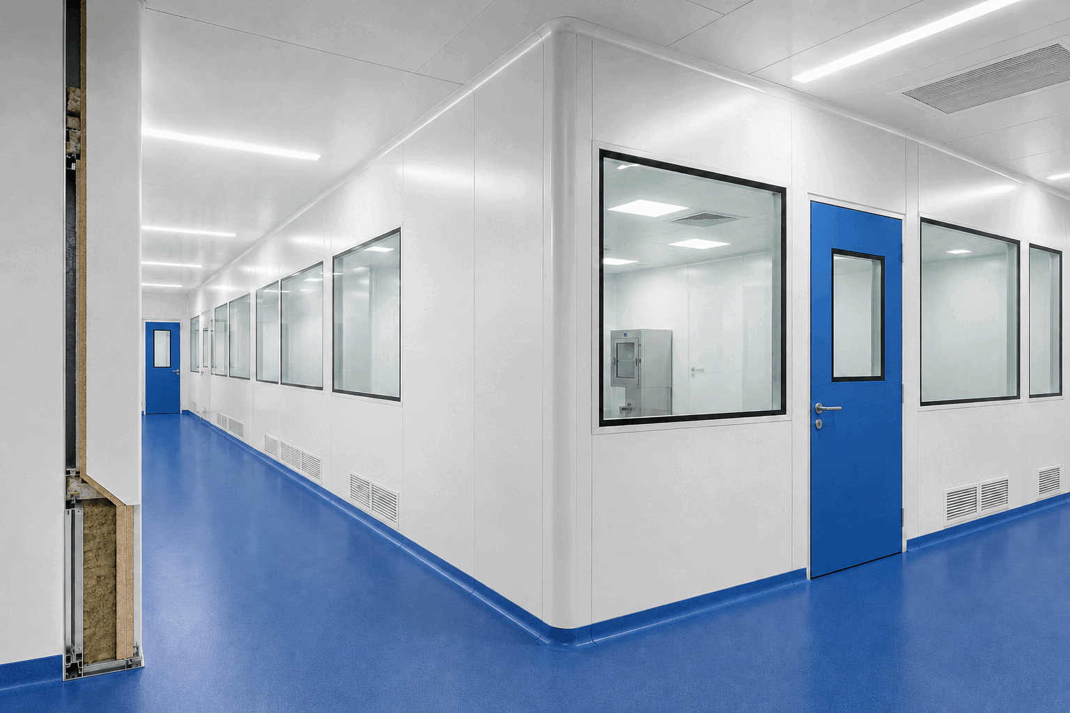 Modular cleanroom wall and ceiling panels
